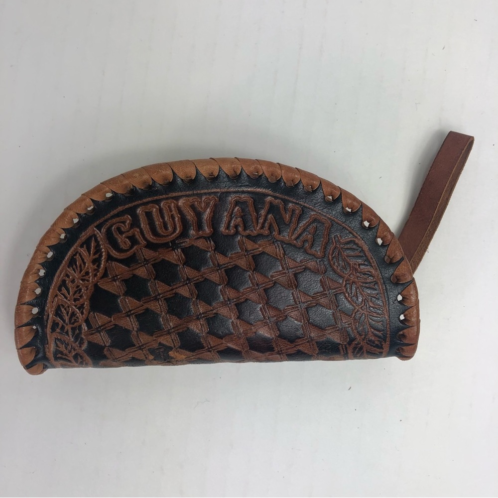 Tooled Leather Coin Purse with Zipper Closure